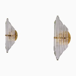 Beveled Crystal and Brass Wall Lights, 1970s, Set of 2