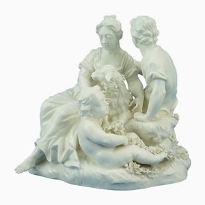 20th Century Porcelain Frankenthal Sculpture Group of Lady, Dandy, Cherub and Sheep from Nymphenburg, Germany, 1954