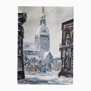 Edwin Andersons, View of the Town, 1986, Watercolor on Paper