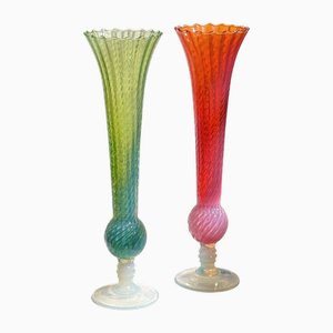 Filigrane Vasen aus Opalglas von MCM Empoli, 1950er, 2er Set