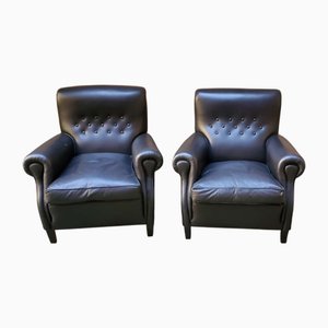 Armchairs and Ottoman in Real Leather Frau Model, 1970s, Set of 3