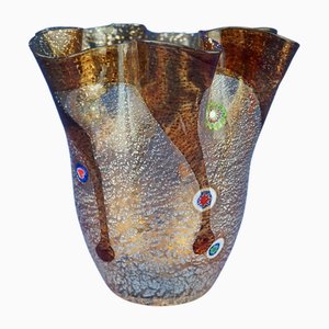 20th Century Handkerchief Vase in Blown Glass with Murrine and Silver Leaf by the Nason Glassworks, Italy, 1950s