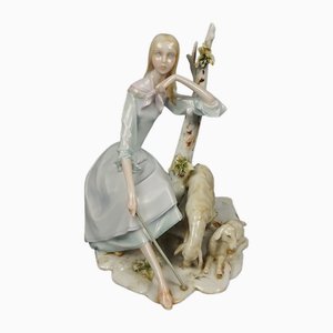 Porcelain Sculpture of Shepherdess with Sheep from Creazioni Fabiola, 1950s