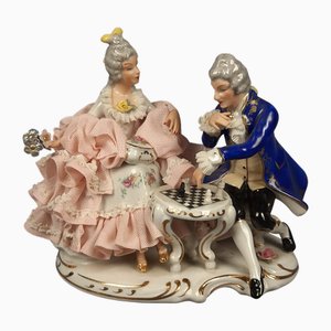 Dama y príncipe vintage de porcelana de Capodimonte, años 60