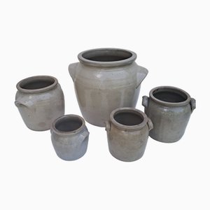 Französische Vintage Confit Töpfe aus glasiertem Steingut, 1890er, 5 . Set