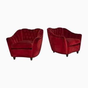 Poltrone di velluto rosso, anni '50, set di 2