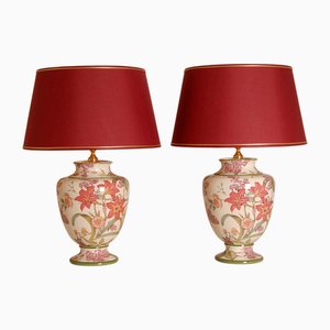 Vintage Italian Table Lamps in Floral Ceramic from Wedgwood, 1970s, Set of 2