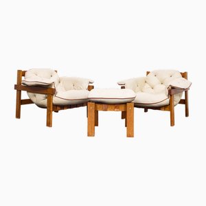 Vintage Hungarian Senator Chairs and Ottoman Lounge Set in the style of Percival Lafer, 1986, Set of 3