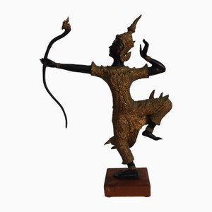 Statua in bronzo dorato e nero del principe Rama, Thailandia