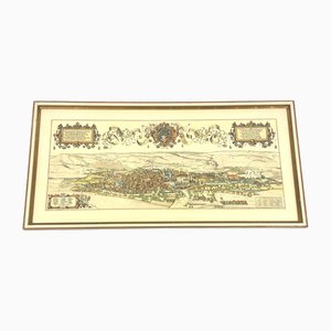 Jonathan Sauter, After Jonathan Sauter, View of Stuttgart in 1592, Gravure Colorée sur Cuivre, 1960s, Encadré