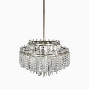 Vintage Chandelier with Floodlight Prisms and Rhinestone Beads Nickel, 1960s