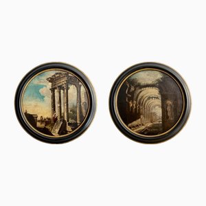 Artista di scuola romana, Rovine, inizio XVII secolo, Olio su tela, set di 2