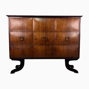 Mobile Bar Sideboard in Wood, Glass and Brass by Osvaldo Borsani for Atelier Varedo, 1950s