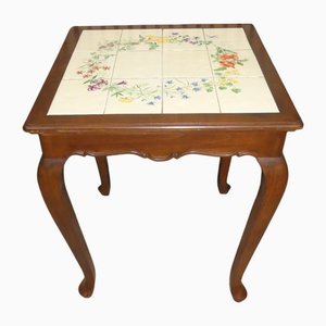 Table d'Appoint Style Chippendale avec Carreaux Peints à la Main