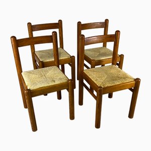Stühle aus Eichenholz & Stroh im Stil von Charlotte Perriand, 1960er, 4er Set