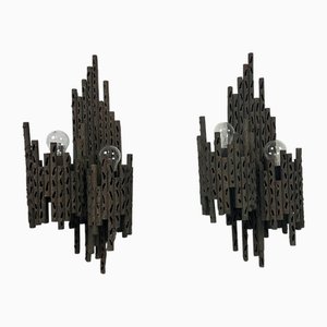 Brutalist Wrought Iron Wall Lamps by Marcello Fantoni, 1960s, Set of 2