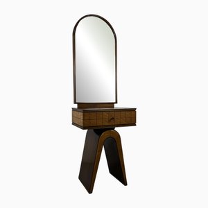 Italian Console Table with Mirror in Wood and Briar, 1940s