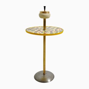 Floor Ashtray in Brass, Steel and Plastic with Decorated Top, Italy, 1960s