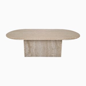 Table Basse Ovale en Travertin, Italie, 1980s