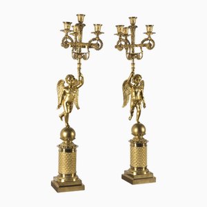 Empire Gilded Bronze Candelabra, Set of 2