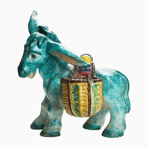 Large Ceramic Donkey with Egg Baskets Perugia, 1950s