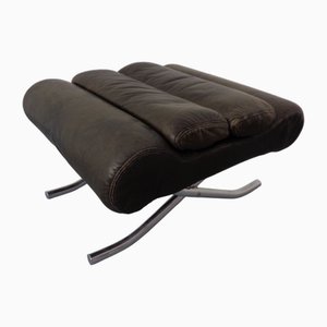 Fußhocker aus schwarzem Leder, 1960er