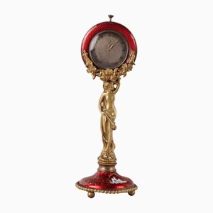 Bronze and Red Enamel Table Clock