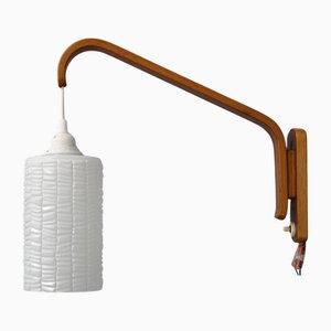 Wooden Wall Lamp with Glass Shade, Czechoslovakia, 1960s