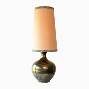 Metallic Ceramic Floor Table Lamp with Mohair Lampshade attributed to R. Houben, 1970s