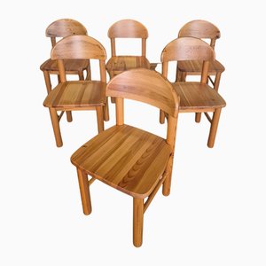 Brutalist Pine Chairs attributed to Rainer Daumiller, Denmark, 1970s, Set of 6
