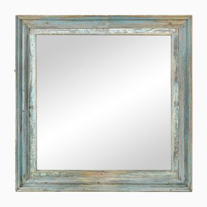 Square Mirror in Solid Wood with Blue Patina