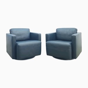 Nelson Leather Swivel Lounge Chairs by Walter Knoll, Set of 2