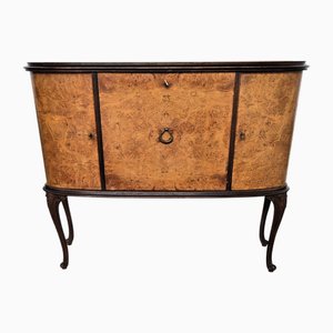Mid-Century Italian Art Deco Style Walnut Burl and Mirror Mosaic Dry Bar Cabinet, 1940s