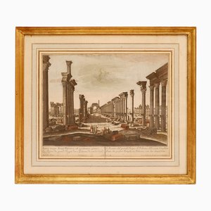 Johann Jakob Stelzer, Vue d'Optique des Ruines du Grand Temple de Palmyre (Syrie), Eau-forte, Encadré