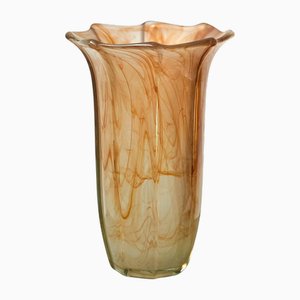 Gewellte Mid-Century Kunstglasvase in Orange, 1970er