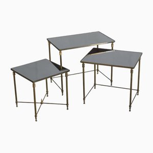 Nesting Tables in Patinated Brass and Mirror Glass attributed to Maison Charles, 1960s, Set of 3