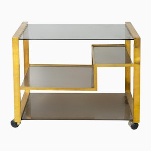 Carrello in ottone e cristallo, anni '70