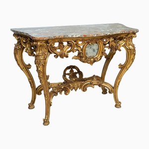 Antique Napoleon III Console Table in Gilded and Carved Wood with Marble Top, France, 19th Century