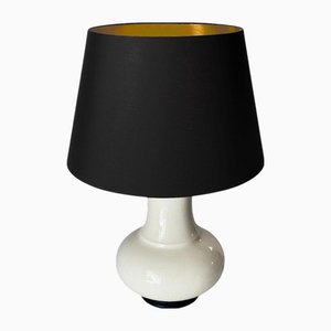French Art Deco Style Table Lamp in White Crackled Ceramic, 1970s
