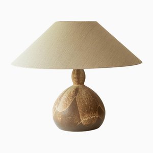 Brown Ceramic Table Lamp with Lampshade attributed to R. Houben, 1970s