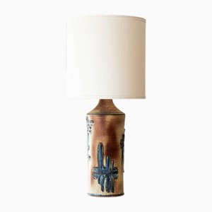 Ceramic Floor or Table Lamp with Beige Silk Lampshade attributed to R. Houben, 1970s