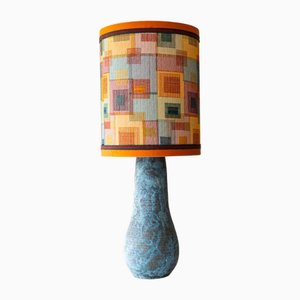 Ovoid Blue Ceramic Table or Floor Lamp with Lampshade attributed to R. Hoube, 1970s