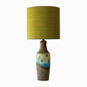 Ceramic Floor or Table Lamp with Silk Lampshade attributed to R. Houben, 1970s