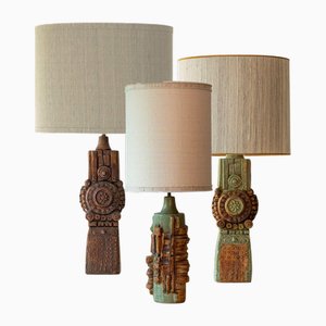 Lamps by B. Rooke with Silk Lampshades attributed to R. Houben, 1970s, Set of 3
