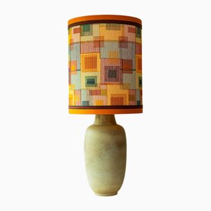Ovoid Lime Green Ceramic Table or Floor Lamp with Lampshade attributed to R. Houben, 1970s