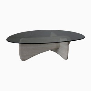 Mesa de centro de travertino y vidrio, Italia, años 80