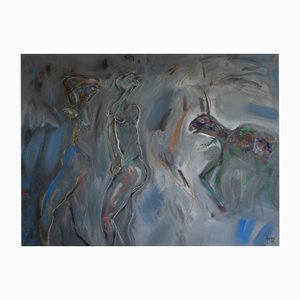 Jordi Samsó, Figures and Lièvre Figuration Abstraite, Peinture à l'Huile