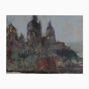 Artiste Impressionniste, Paysage Urbain : Peut-être Barcelone, Peinture à l'Huile