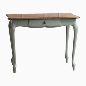 Small Country House Table with Curved Legs in Sage Green, 1920s