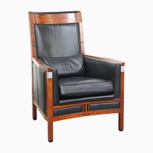 Art Deco Chair with Black Leather and High Back by Schuitema